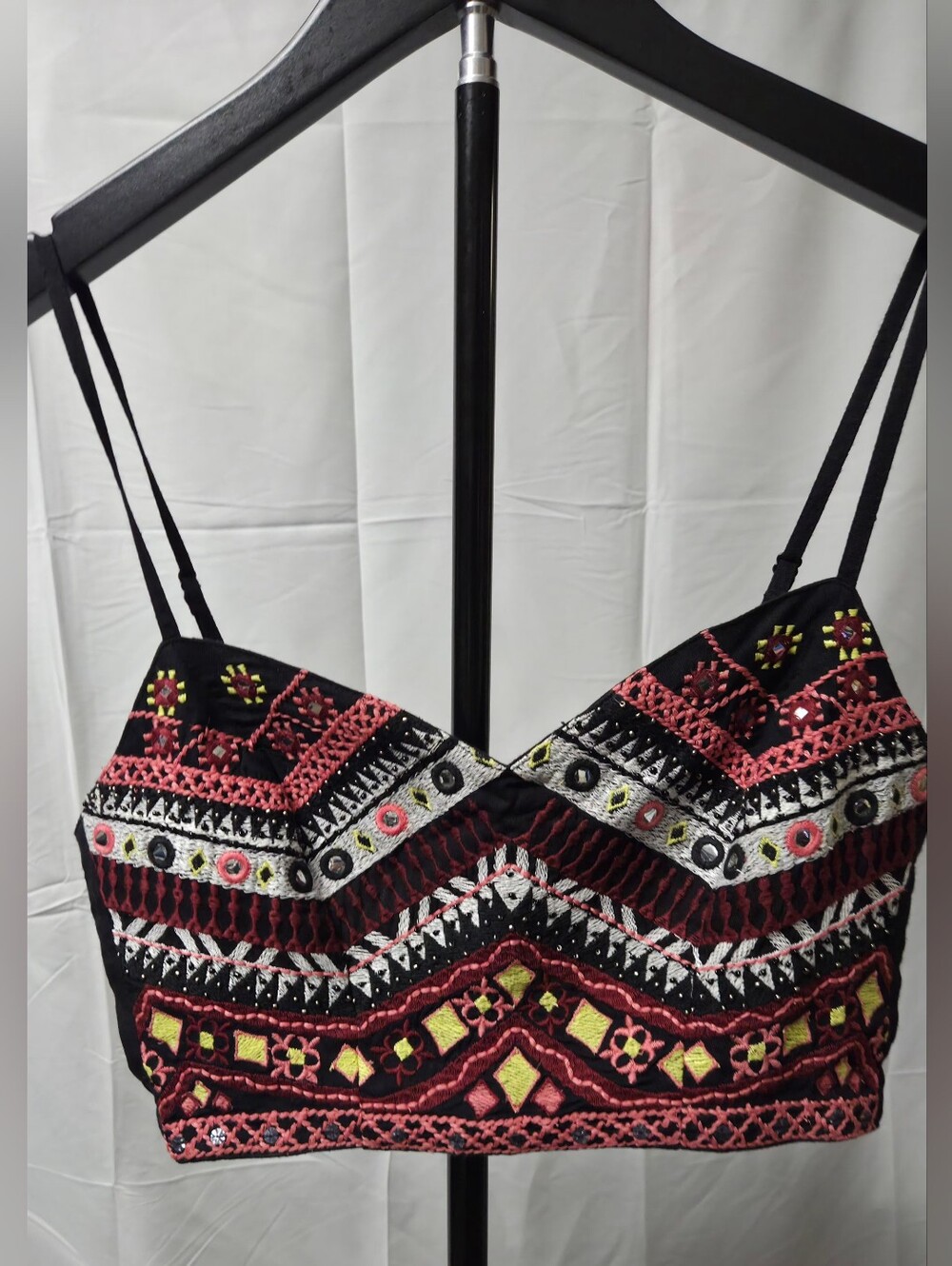 GUESS Liberty Boho Embroidered & Sequined Crop Top Bustier - Size Small